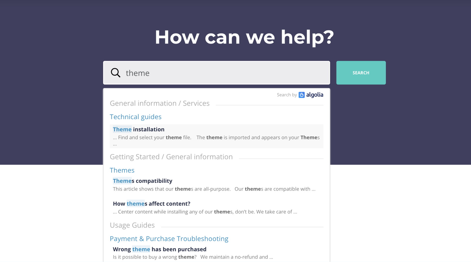 Algolia Search Integration example