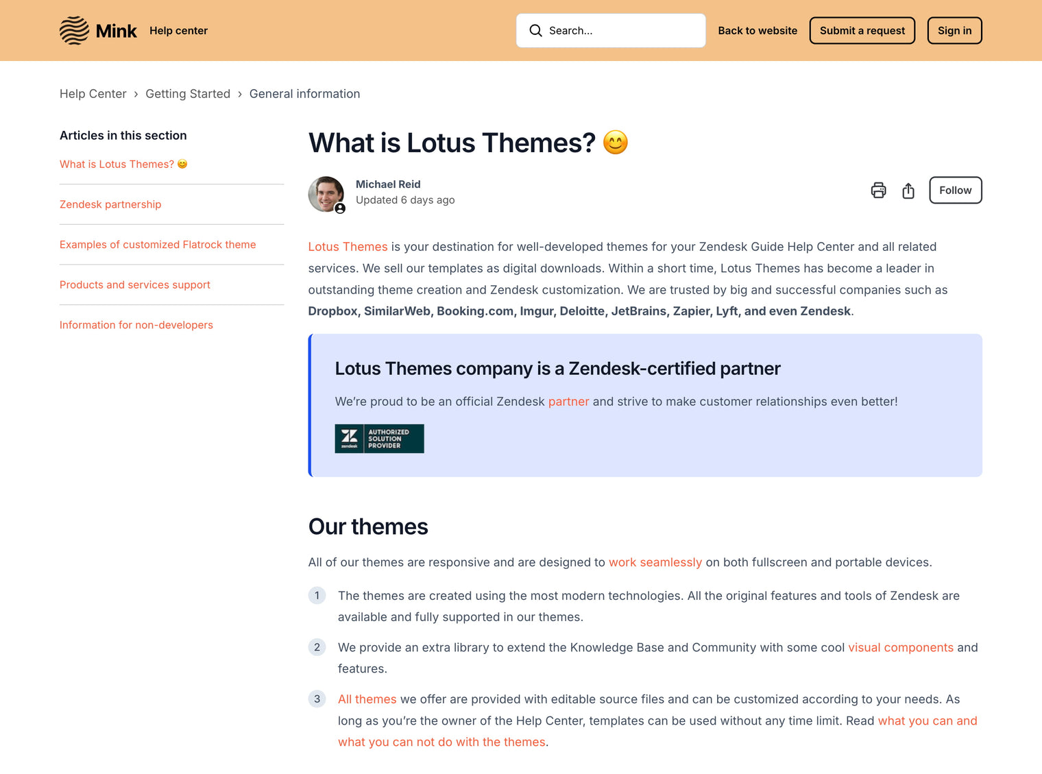 Zendesk Theme Mink  Article
