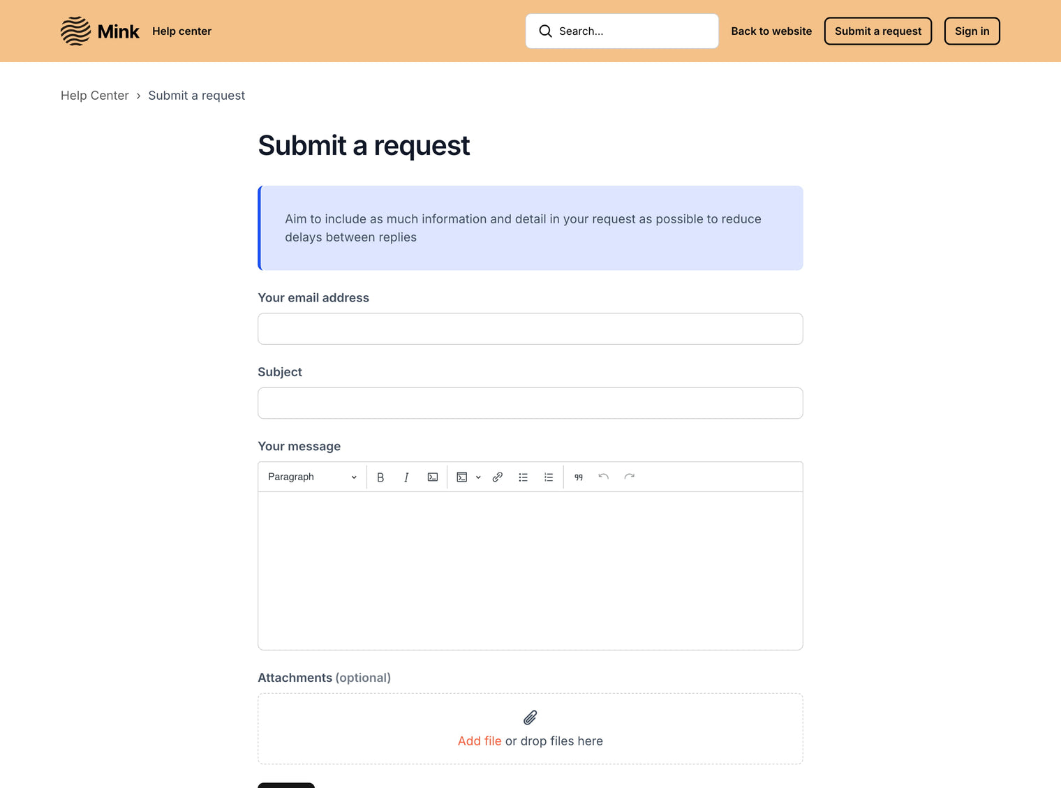 Zendesk Theme Mink  Submit a request