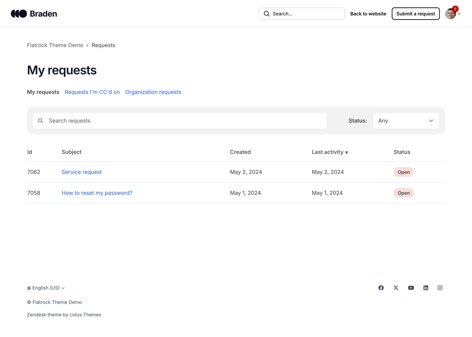 Zendesk Theme Braden  Requests