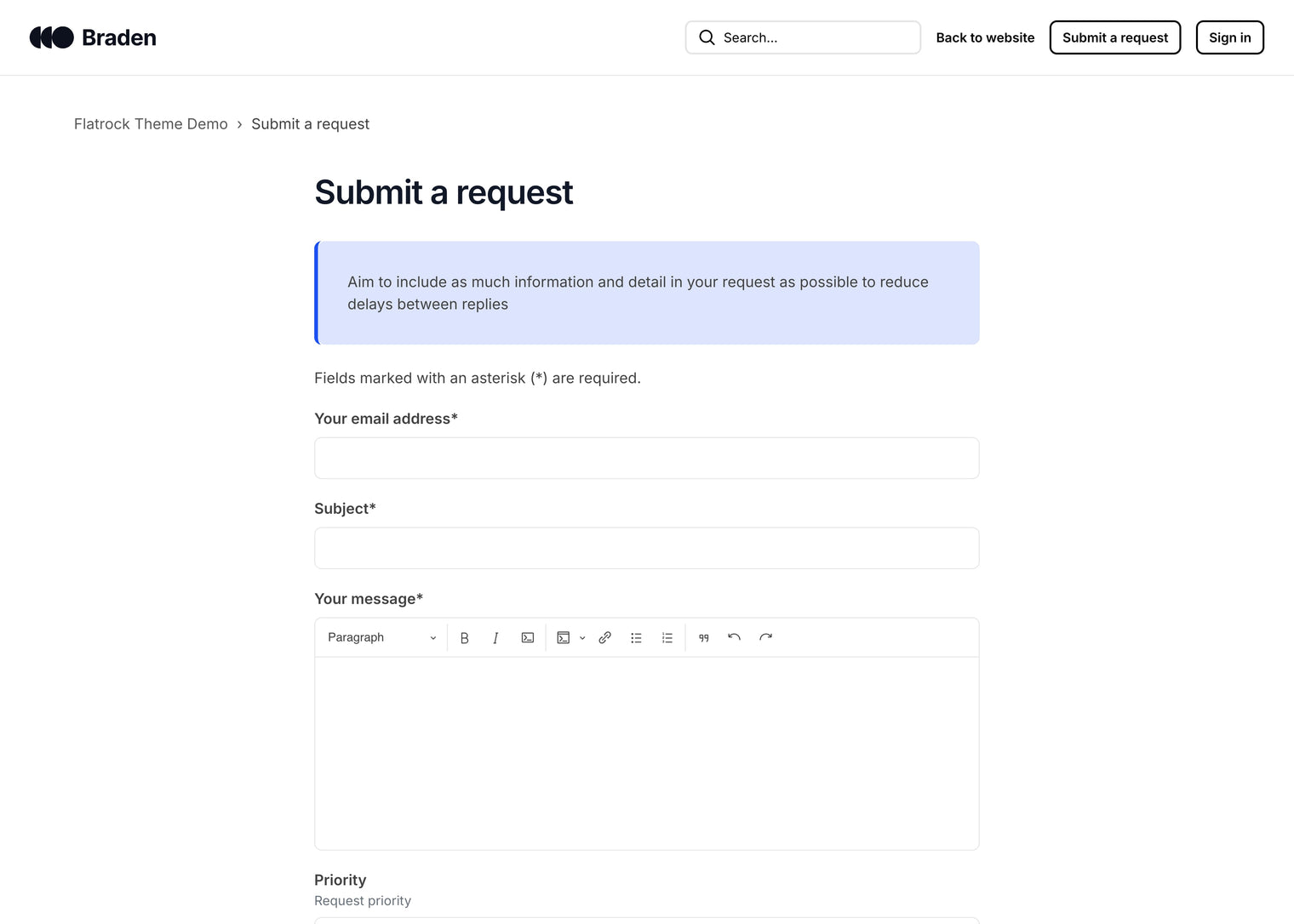 Zendesk Theme Braden  Submit a request