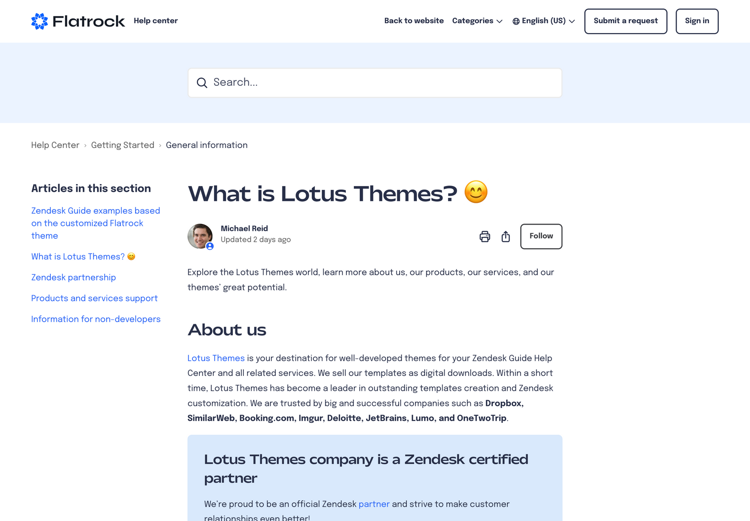 Zendesk Theme Flatrock  Article