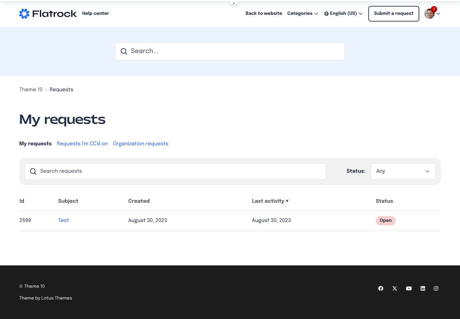 Zendesk Theme Flatrock  My Requests
