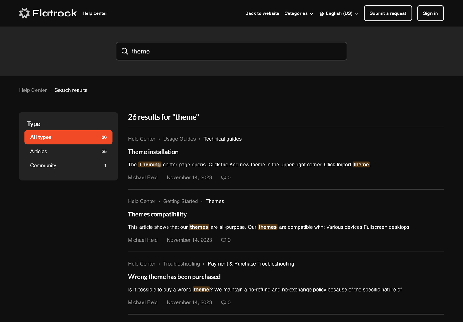 Zendesk Theme Flatrock  Search Results