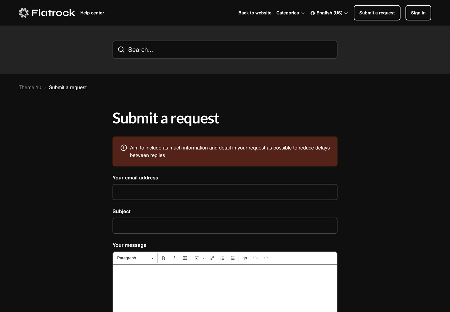Zendesk Theme Flatrock  Submit a Request