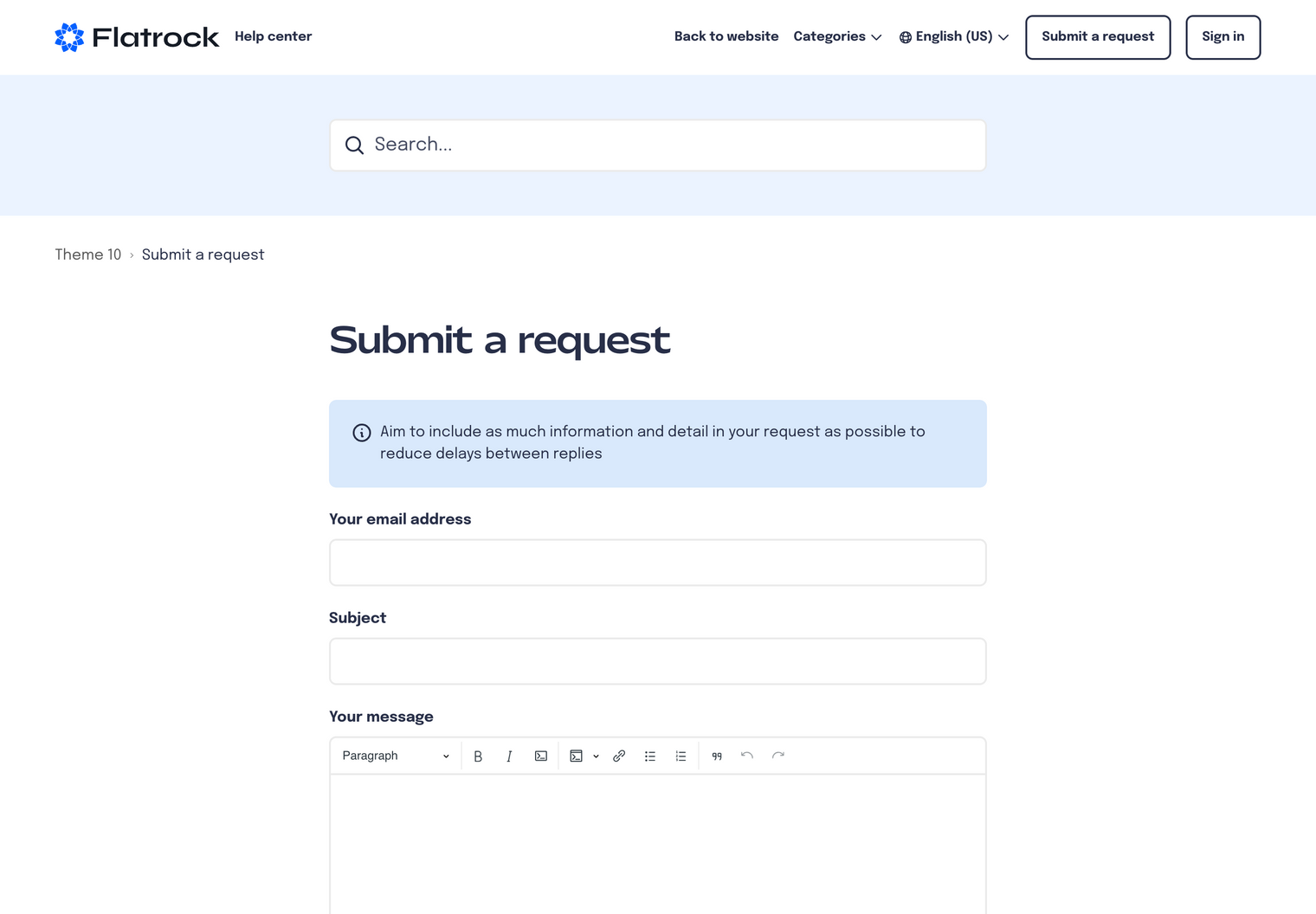 Zendesk Theme Flatrock  Submit a Request