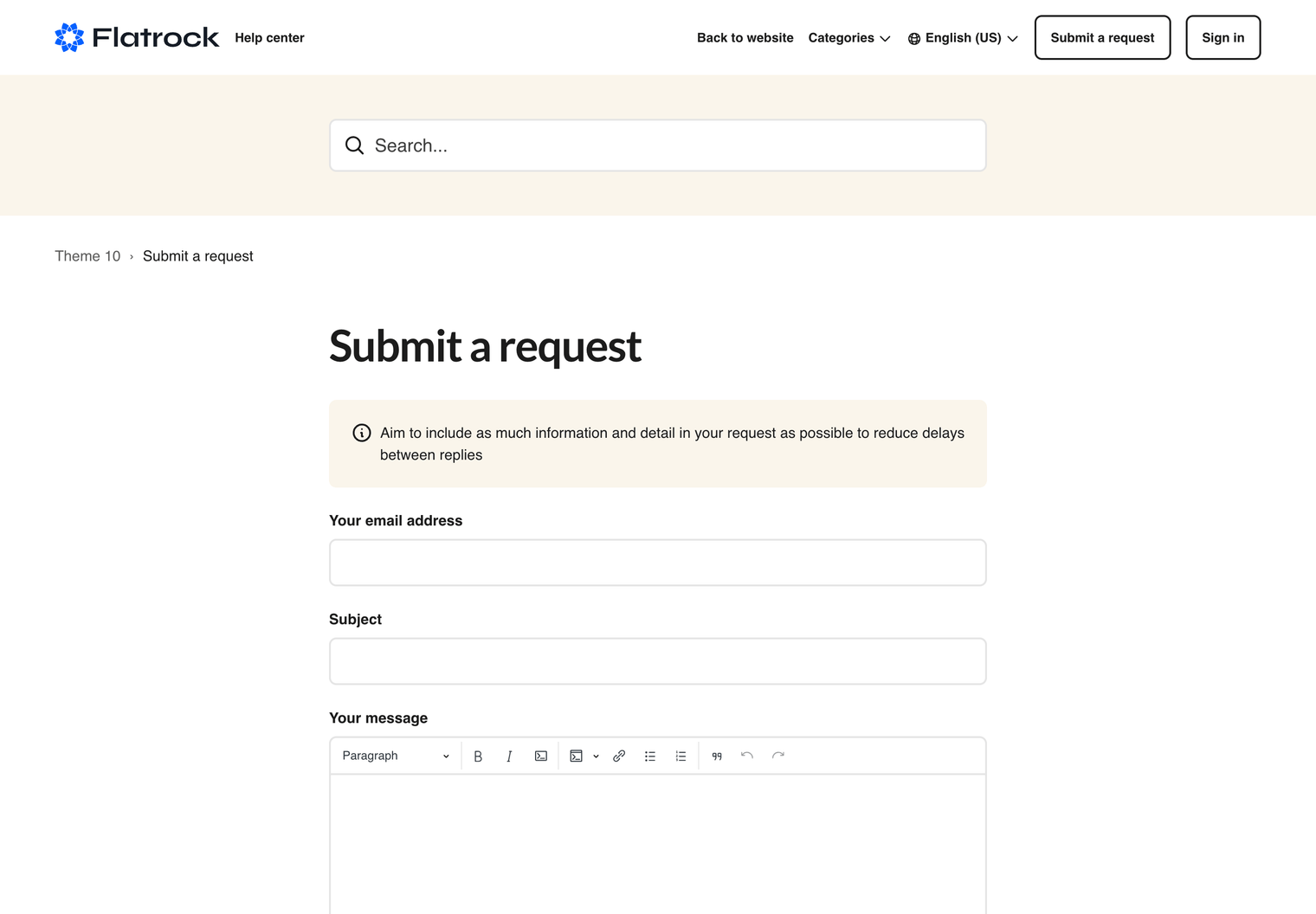 Zendesk Theme Flatrock  Submit a Request