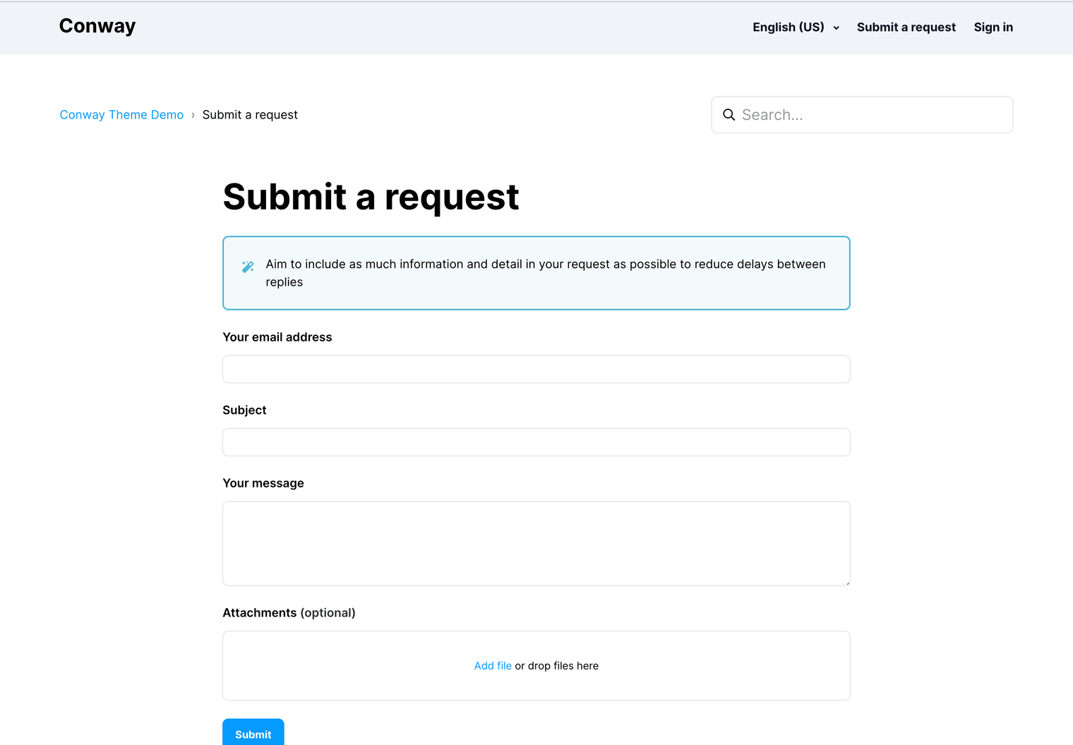Zendesk Theme Conway  Submit a Request